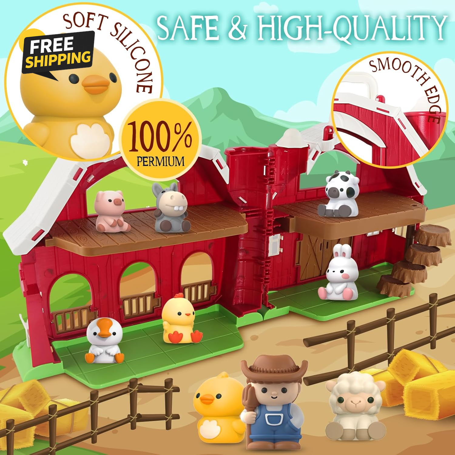 Toys for 1 2 3 Years Old Boys and Girls, Big Barn Toy with Farm Animal
