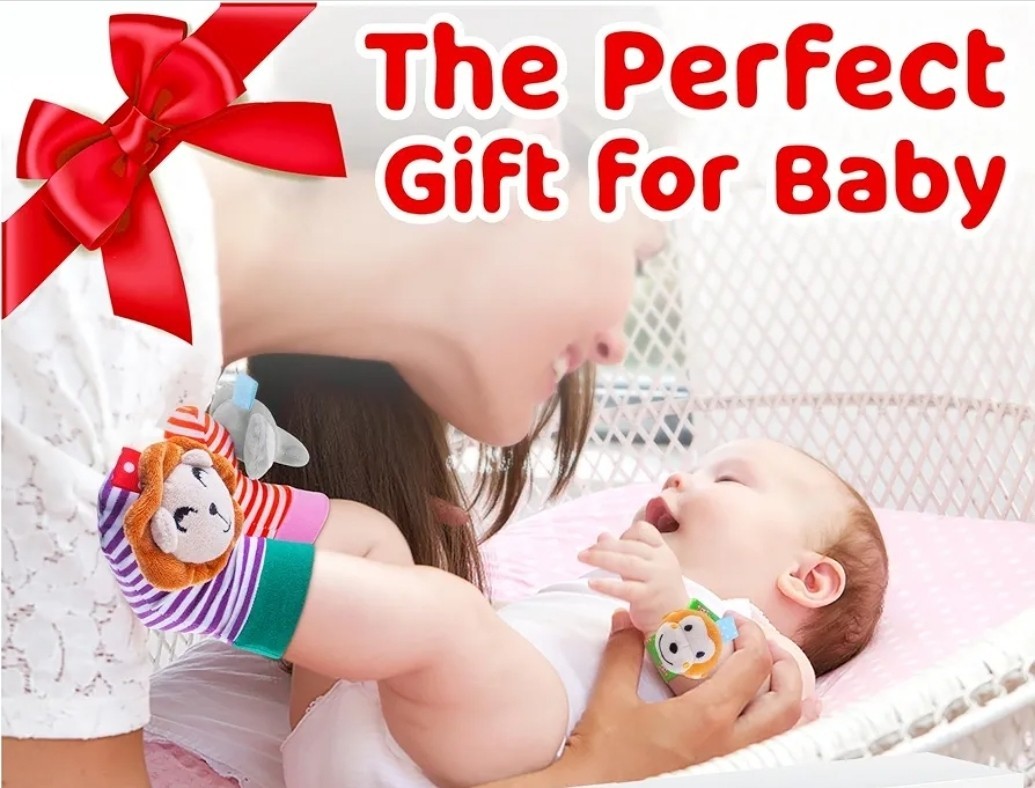 Animal Theme Wrist & Ankle Rattles Set for Babies, Multicolor, 0-12 Months
