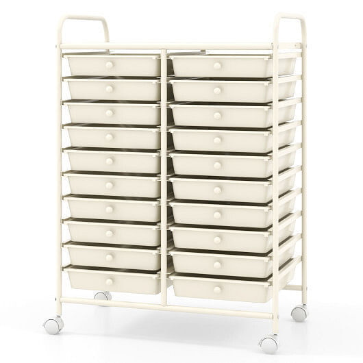 20 Drawers Rolling Storage Cart Studio Organizer-Beige – Color: Beige