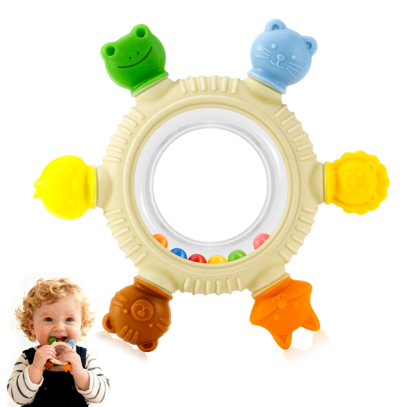 Baby Teething Toys for 0-6 6-12 Months, Silicone Teether, Freezer yellow
