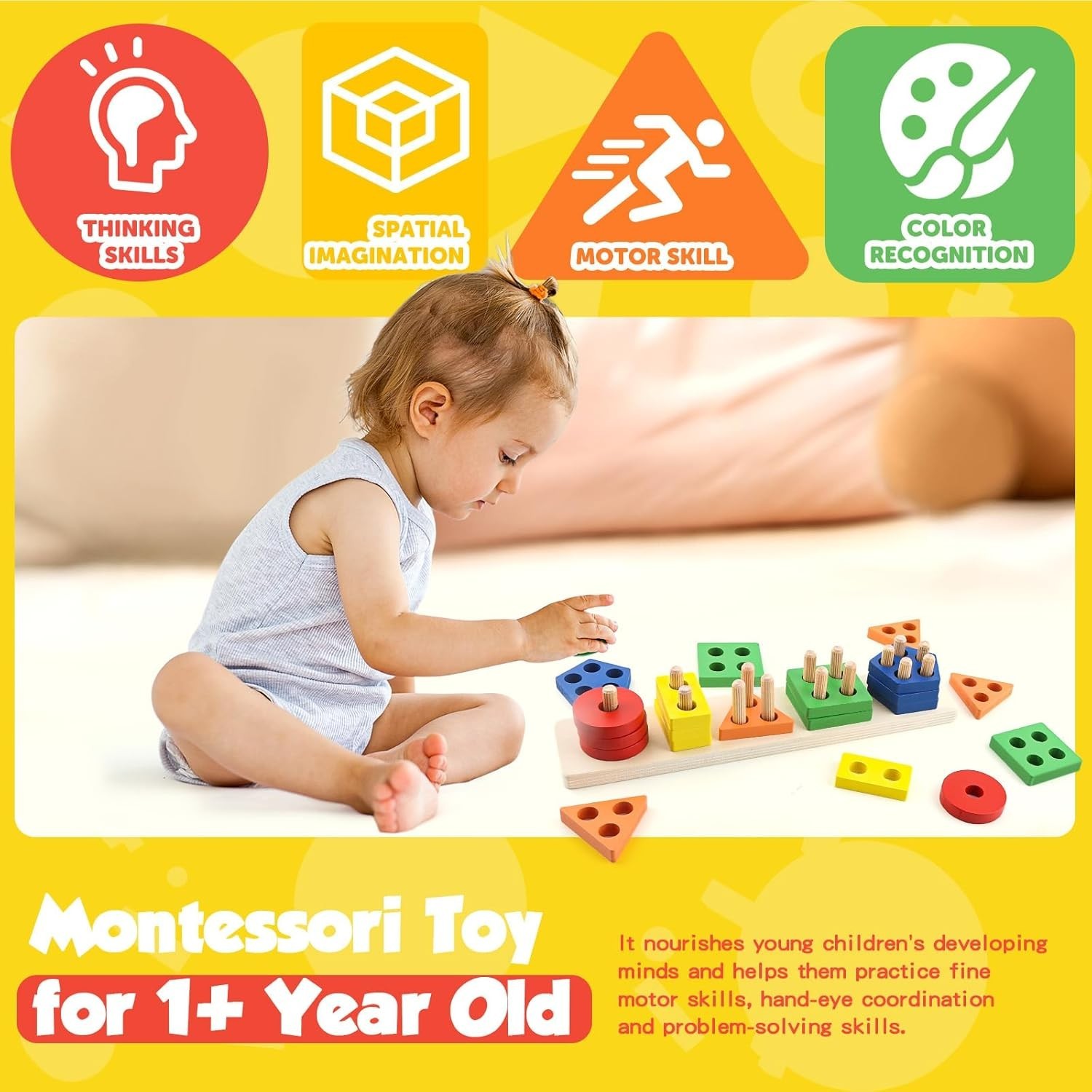 20-Piece Montessori Puzzle Set for Toddlers – Engaging Shape and Color Learning