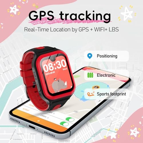 Kids Smart Watches 1.78″ AMOLED Screen Smartwatches Boys Girls 6-12 red-black