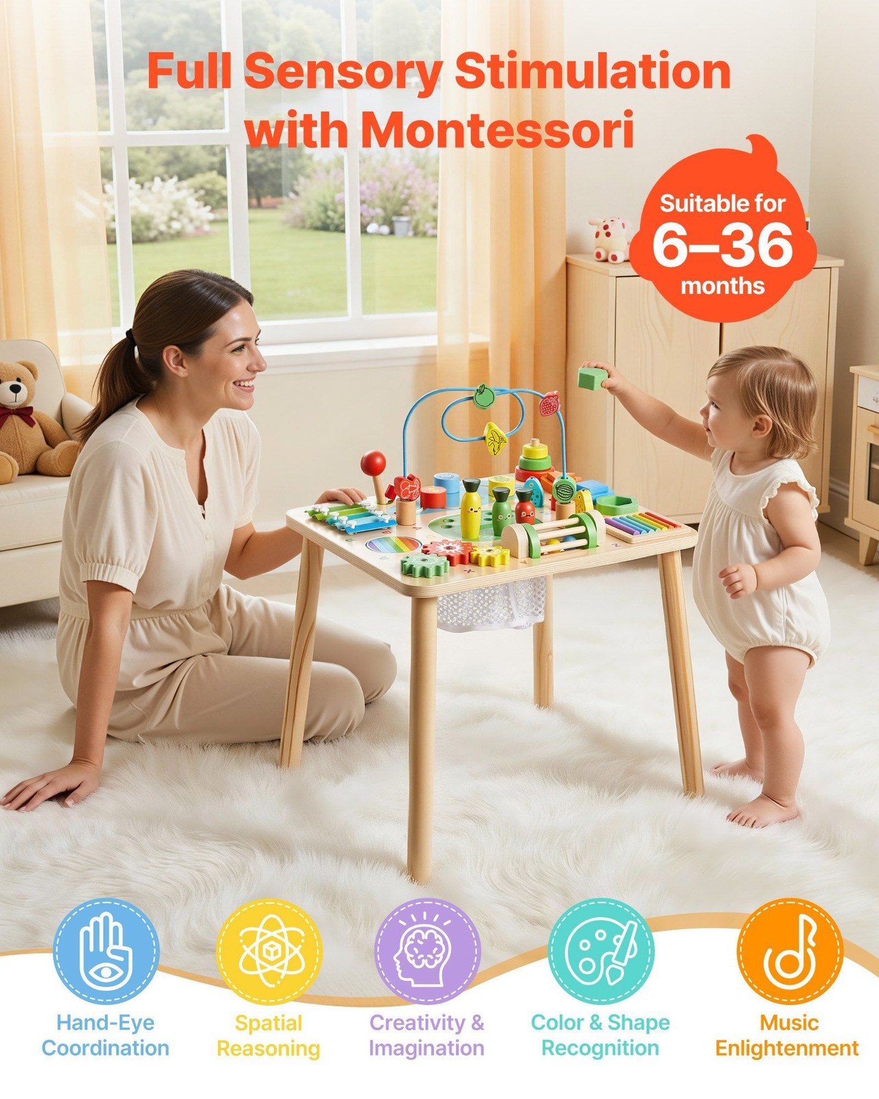 13in1 Wooden Activity Montessori Table for Ages 1-3 Years Toddlers