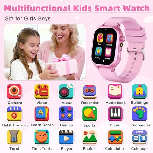 Kids Smart Watch Girls Gift for Girl Aged 5-12, 40 Games HD TouchScreen PINK