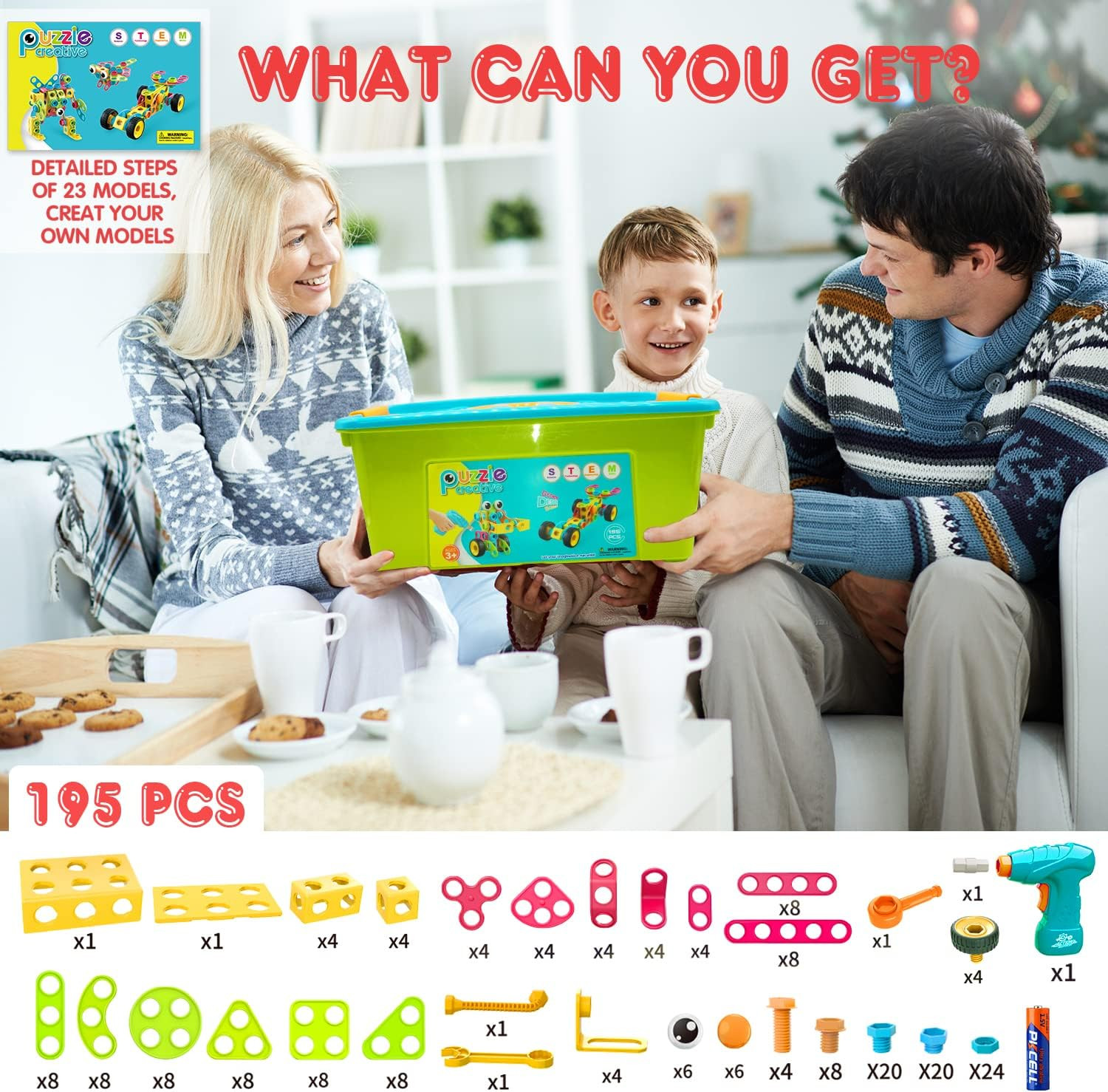 195 PCS Educational STEM Toys for Boys and Girls Ages 3 4 5 6 7 8 9 10 Construct