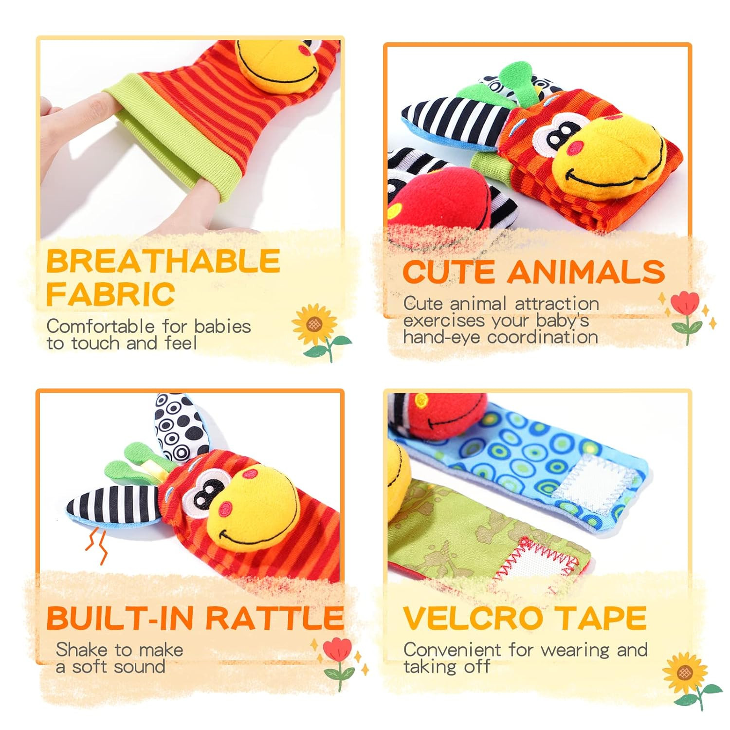 Baby Toys 0-6 Months, Wrist Rattles Foot Finder Socks Set, Infant Rattle Socks a