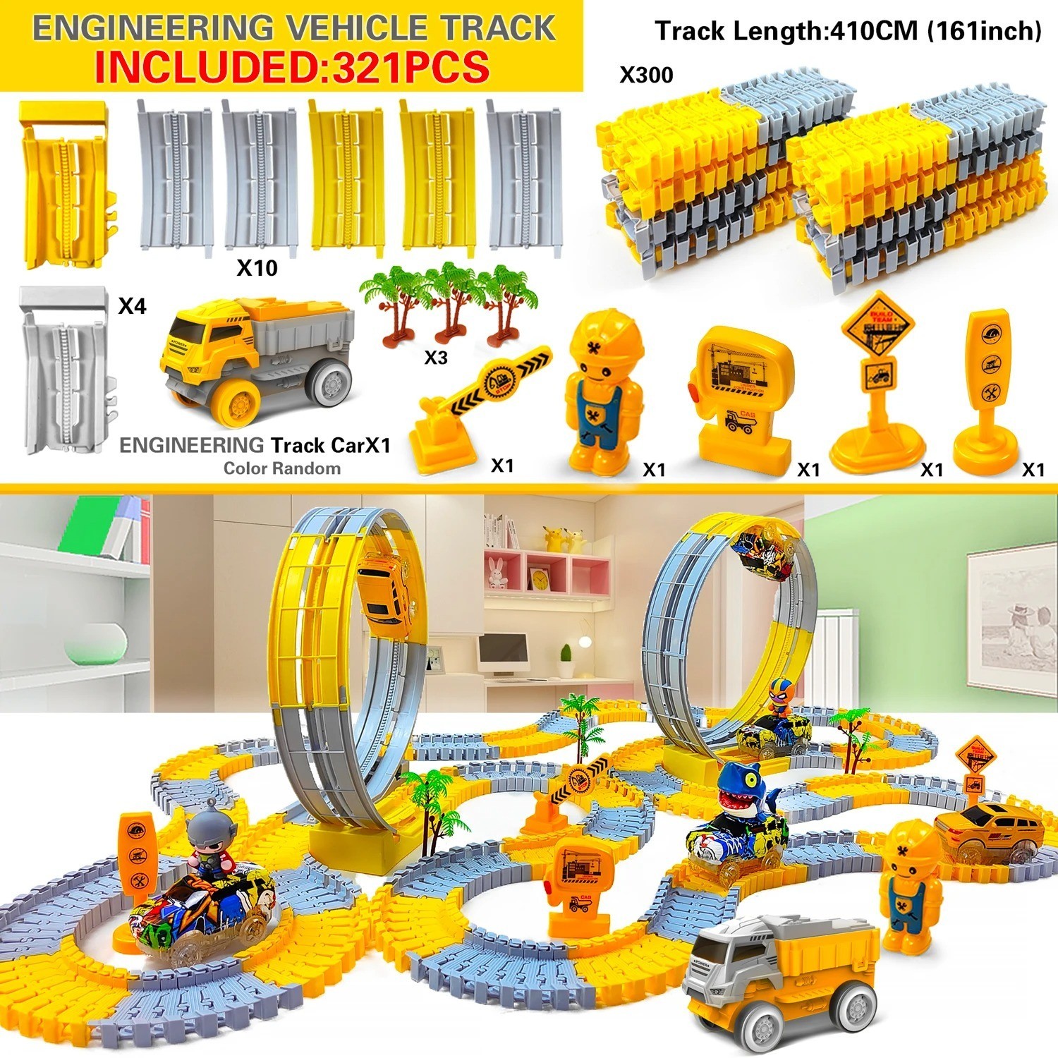 Kids Electric Flexible Track Toy Car Engineering Train Educational Birthday Gift
