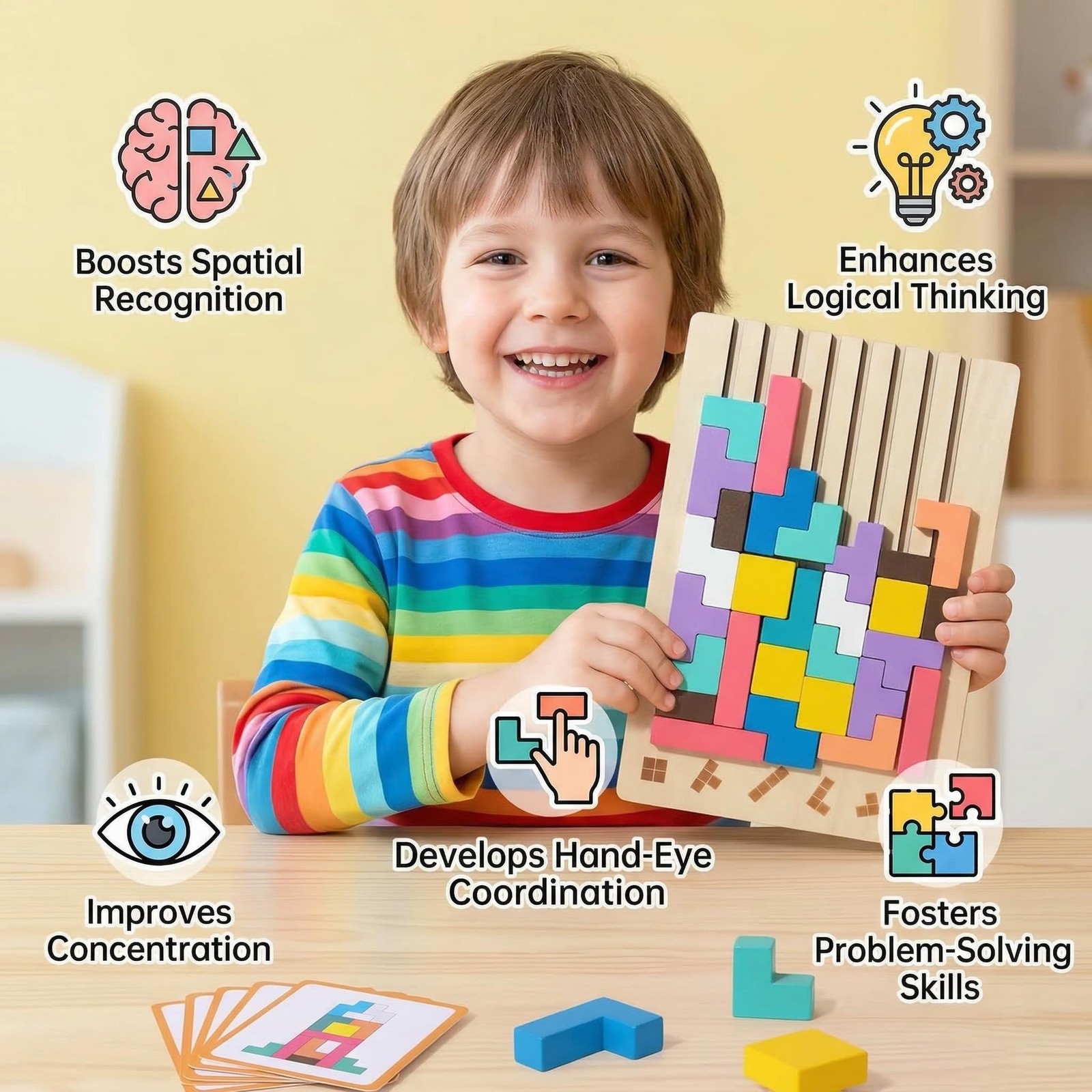 Wooden Stacking Puzzle Toy,Wooden Montessori Russian Blocks Puzzle -3D Stacki…