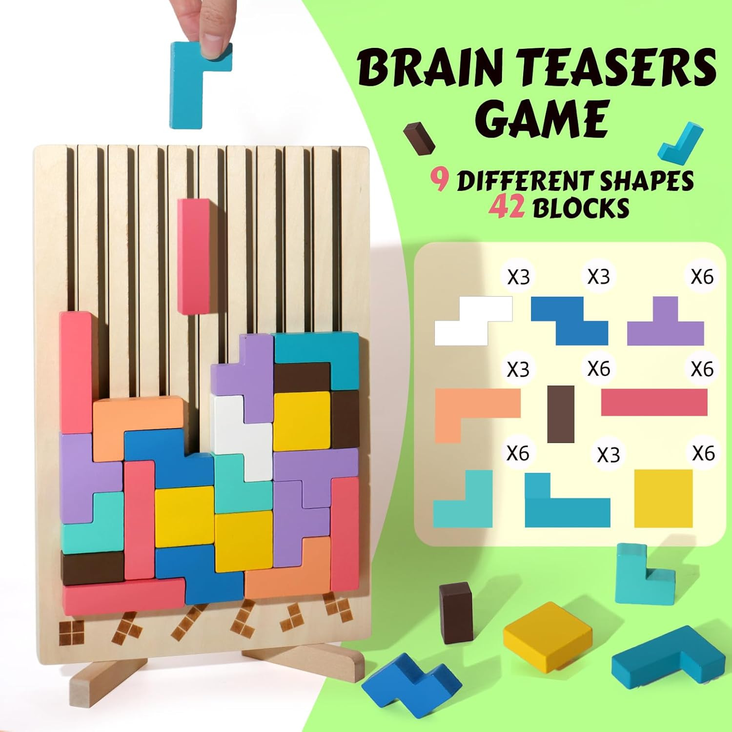 Wooden Russian Blocks Puzzle 3D Tangram Jigsaw for Toddlers 3-6 Years