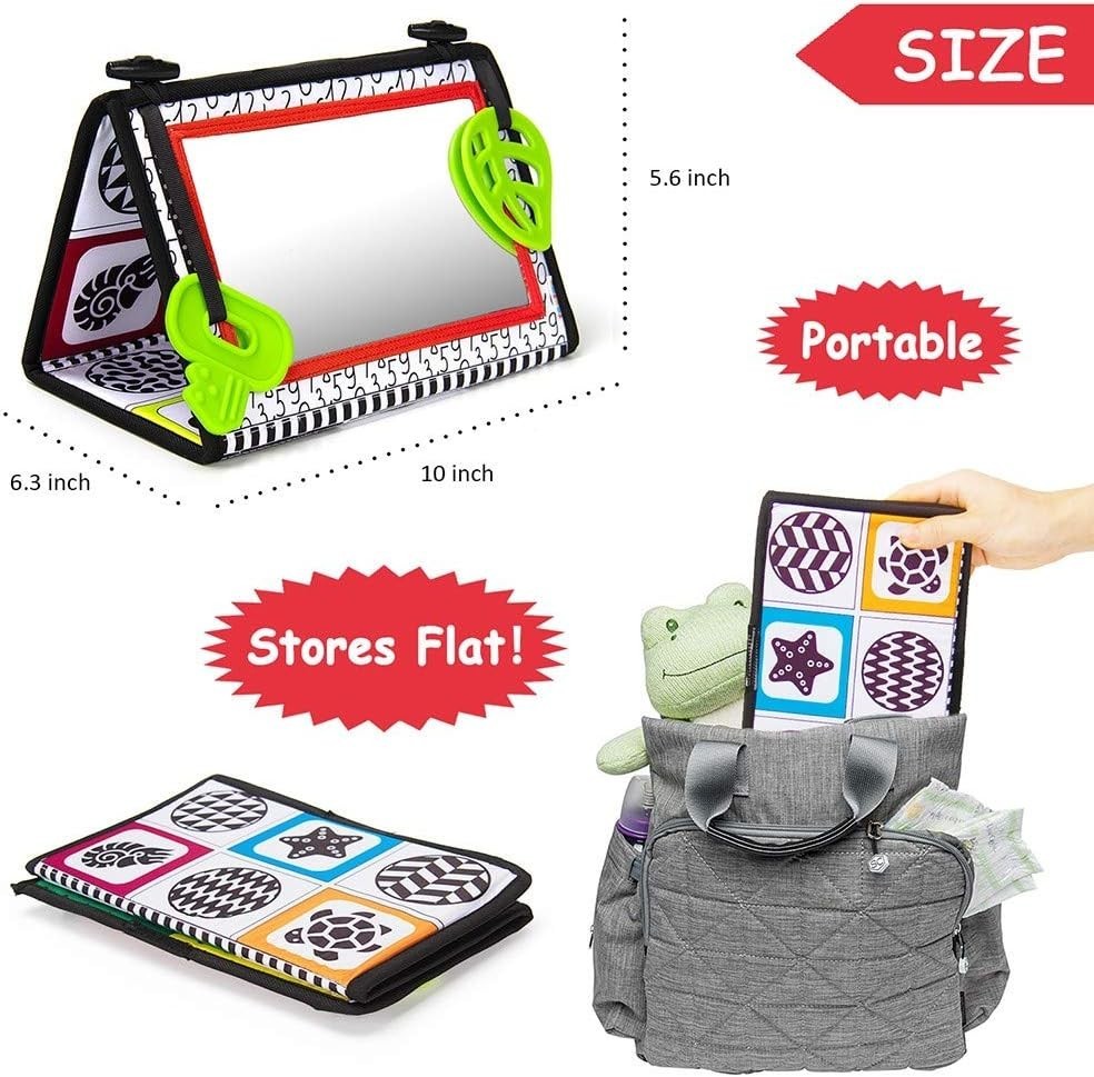 Tummy Time Baby Mirror Toys with Teethers, Double Black and White High Contra…