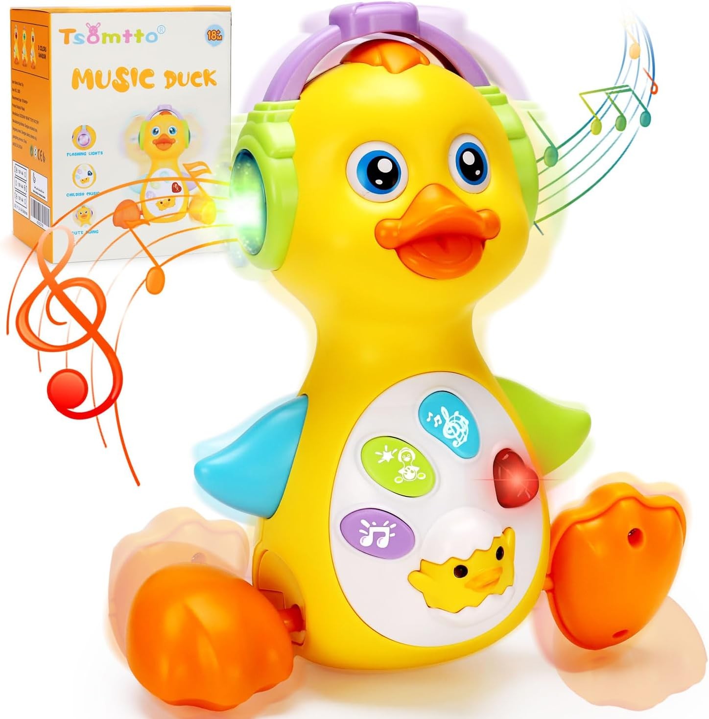 Tsomtto Baby Musical Light Up Duck Toy Crawling Tummy Time 0 12M