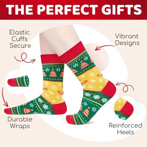 Christmas Socks for Kids – Unisex Gnome Deer Snowman Cookie 4 Pack 10-12 Years