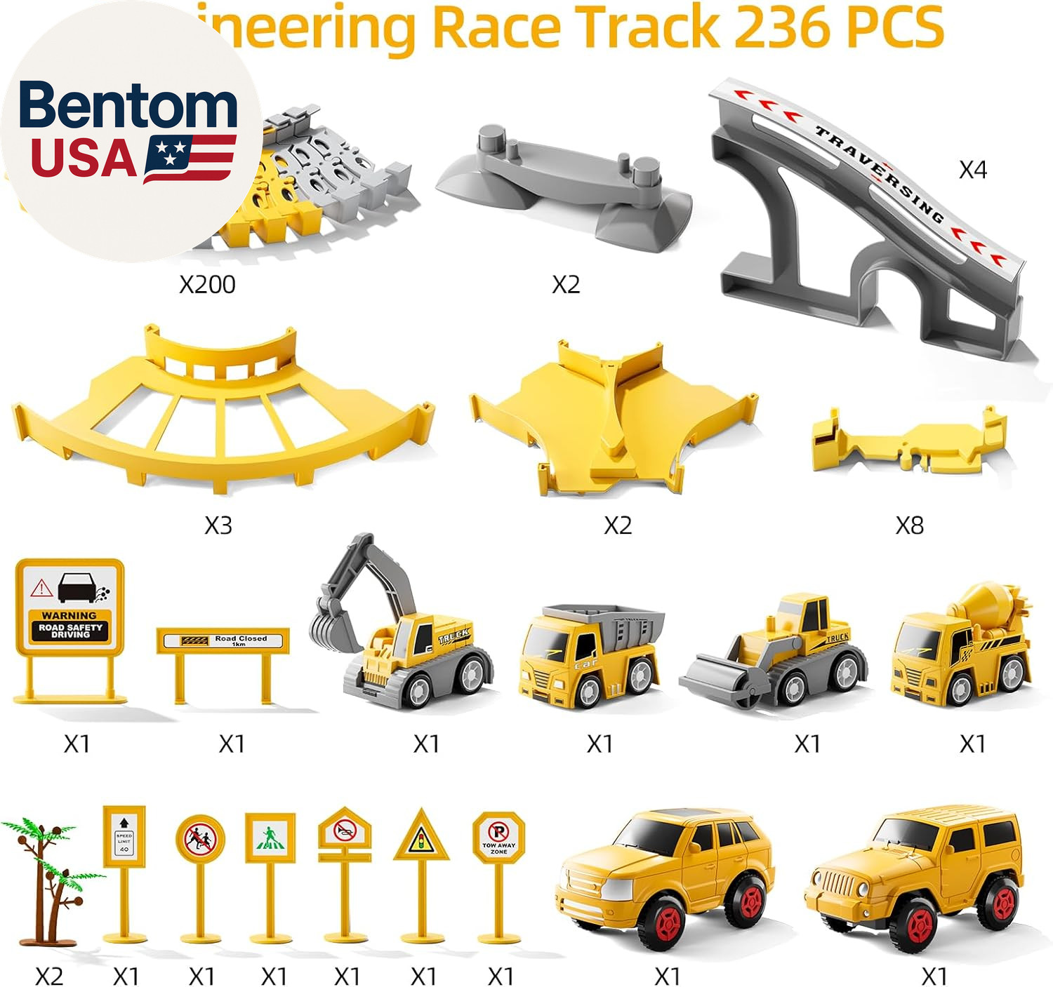 Toddlers Construction Race Tracks Toys Gifts for 3 4 5 6 Years Old Boys Kids, 2P