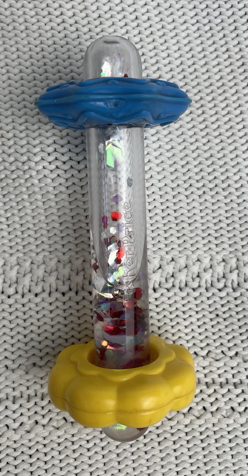 VTG 1988 Fisher Price Water Glitter sensory Tube Plastic Baby Toy Yellow Blue