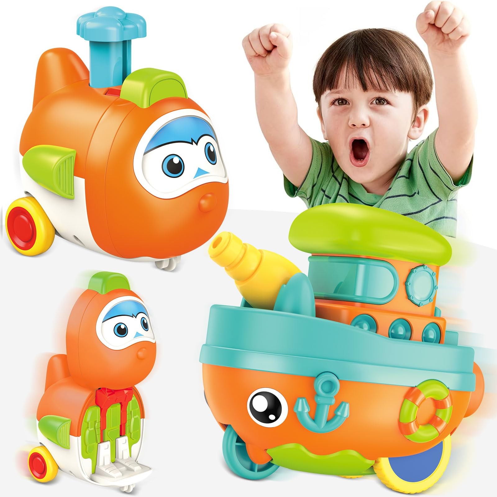 Toddler Toys for 1 Year Old Boy, Press to Go Car Toys for Toddlers 1-3, Learning