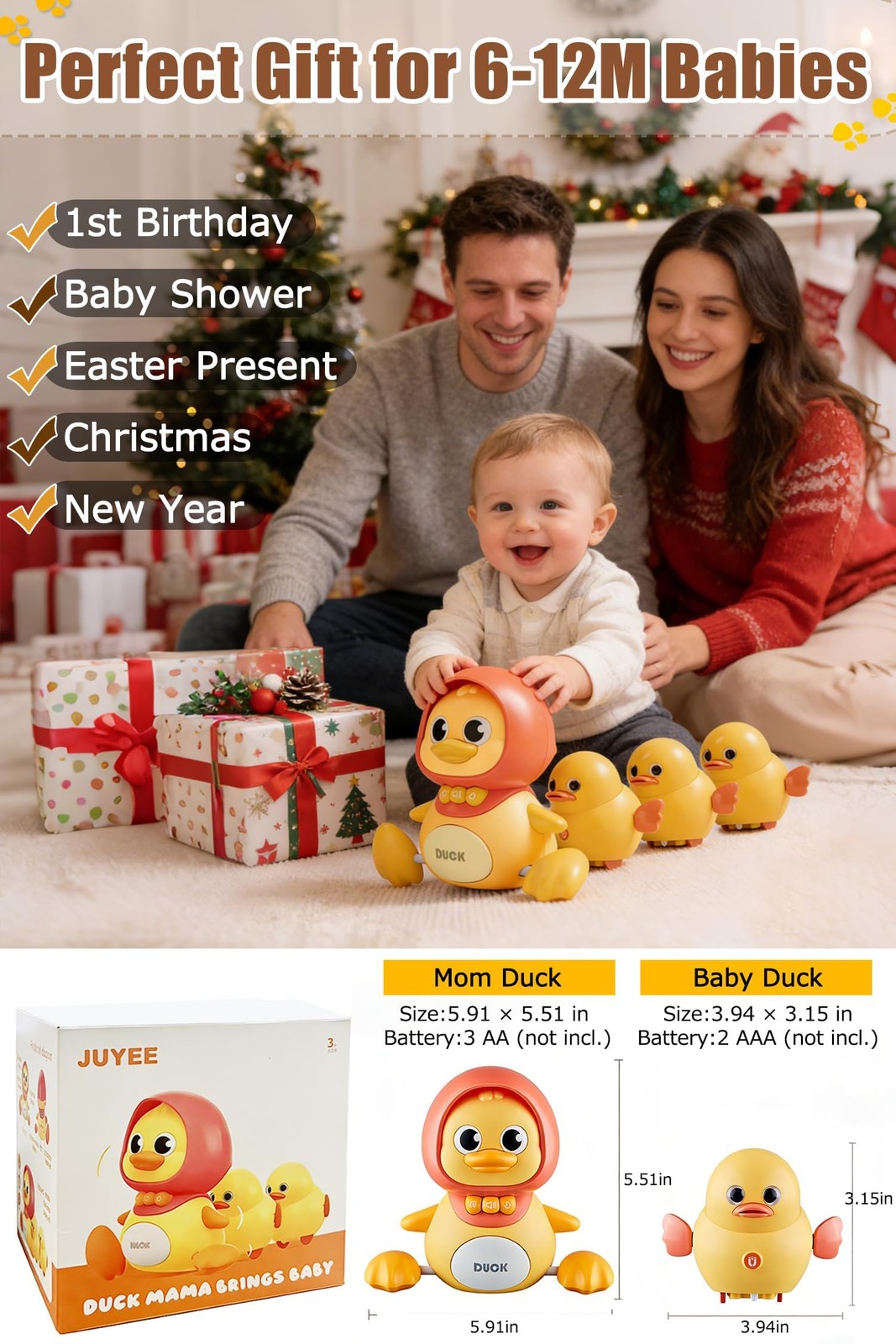 JUYEE Baby Toys 6-12 Months Set of 4 Magnetic Ducks Family, Tummy Time Toys w…