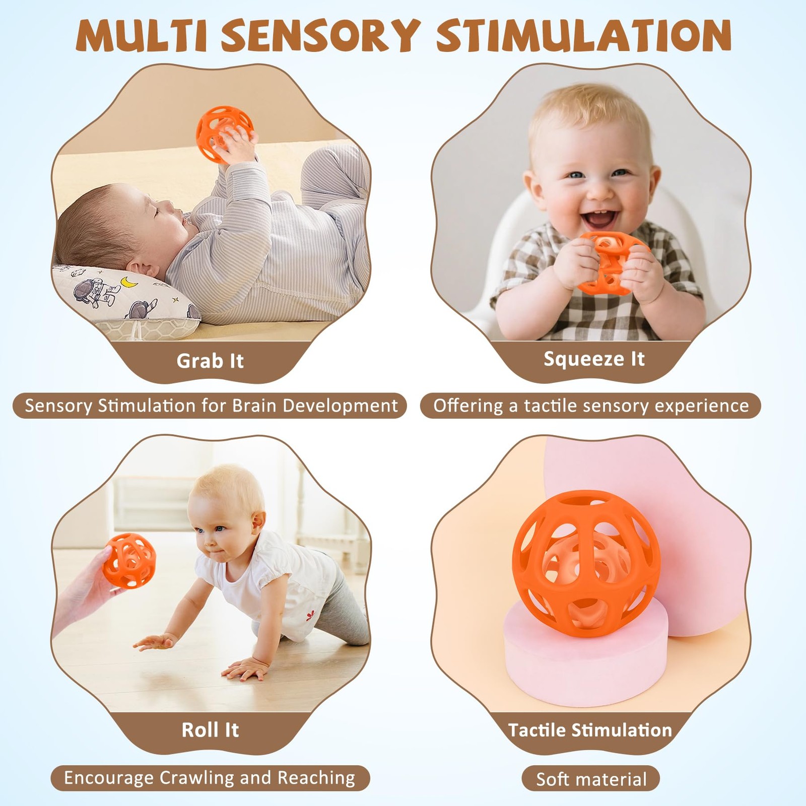 MCGMITT Baby Ball Toy with Holes, 8PCS Easy Grip Food Grade Medium, Colorful
