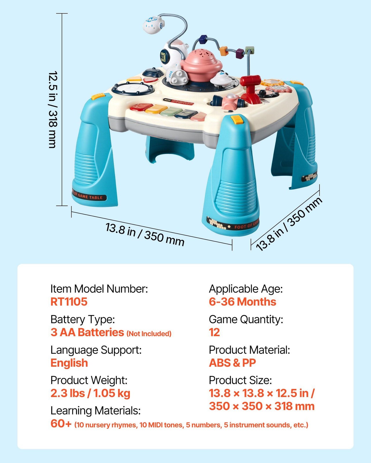 Sturdy ABS Space-Themed Toddler Table: Tummy-Time to Stand-and-Play