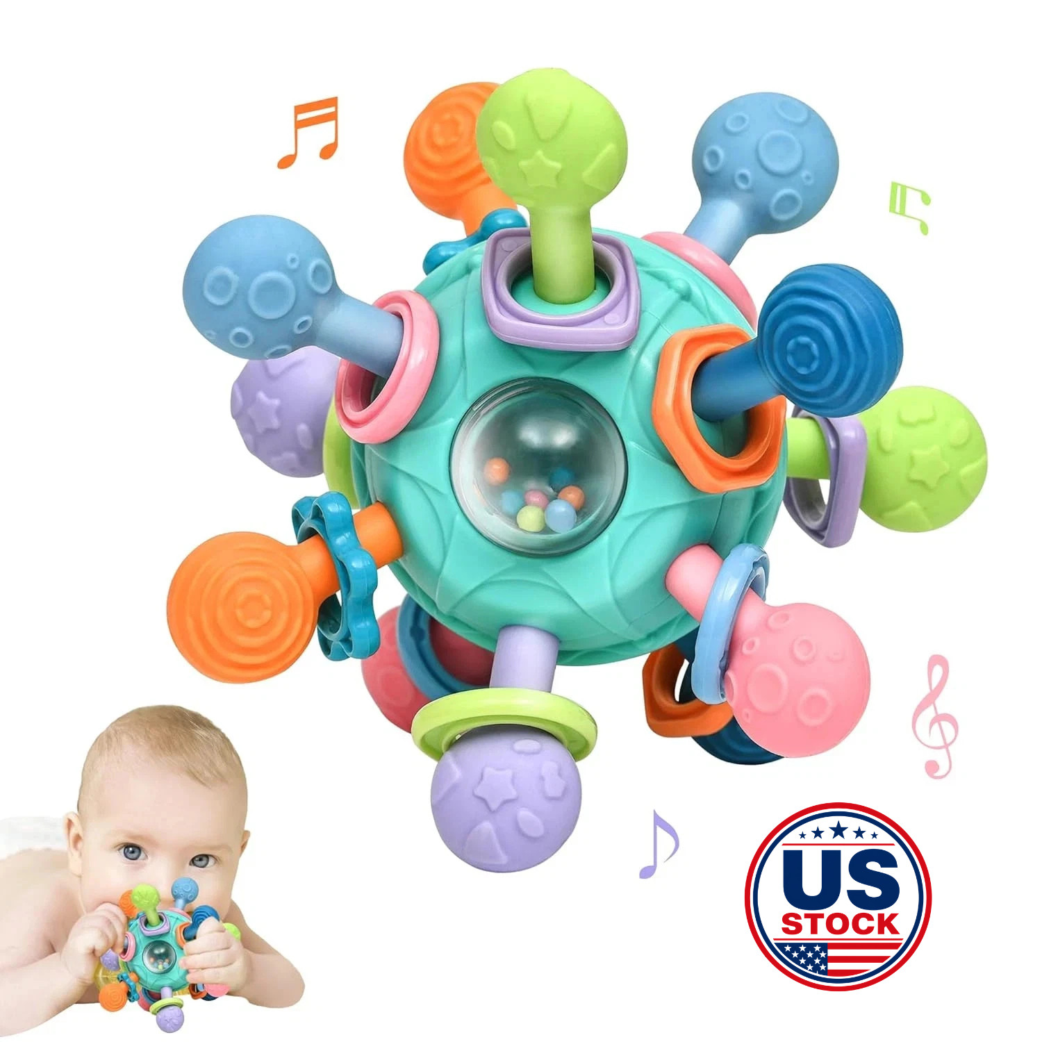 Baby Sensory Toys For 0-6 6-12 Months Food Grade Teething Toy Gift For Boys Girl