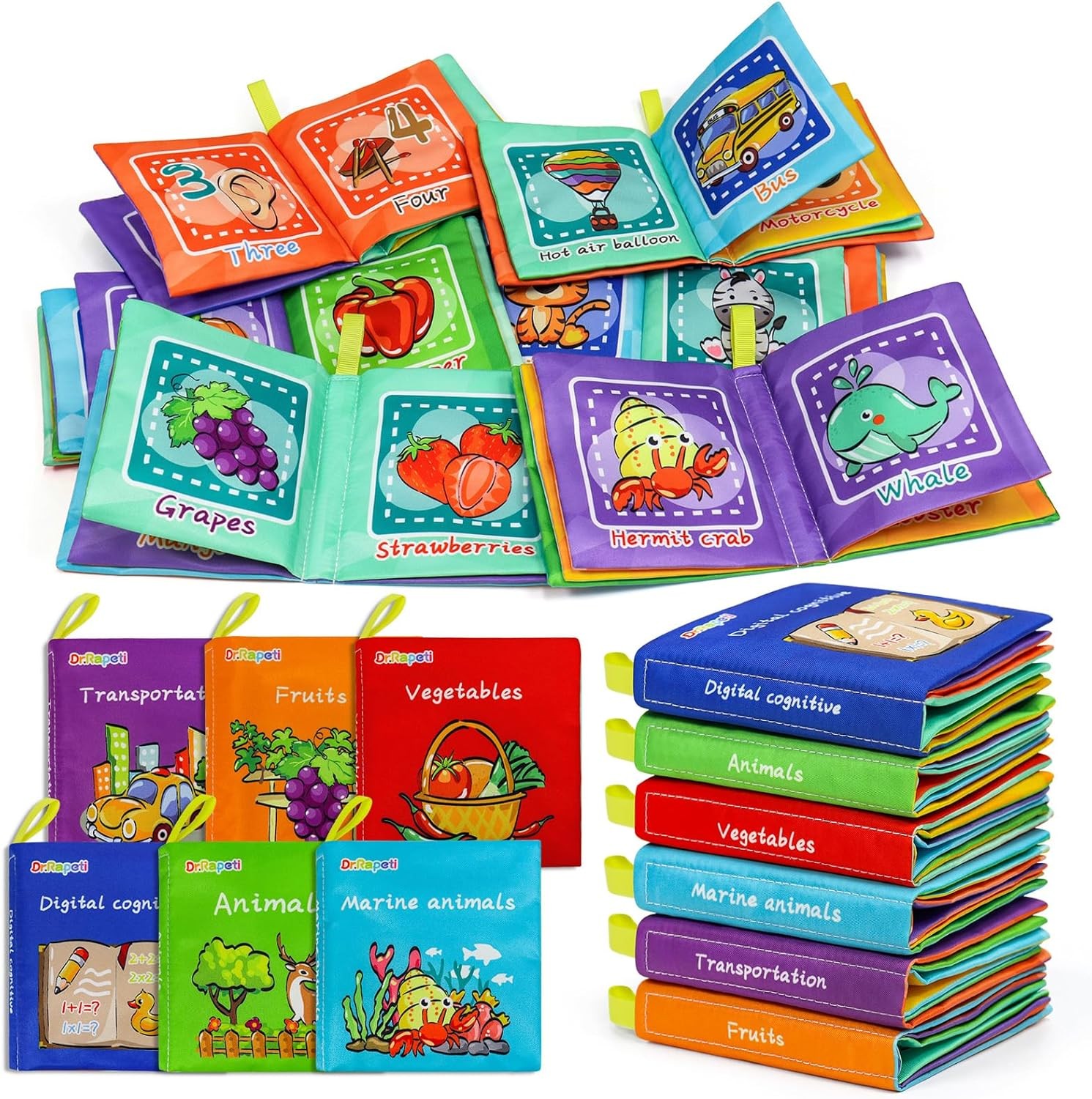 Dr.Rapeti Soft Cloth Books Baby Bath 6-Pack for Colorful 1