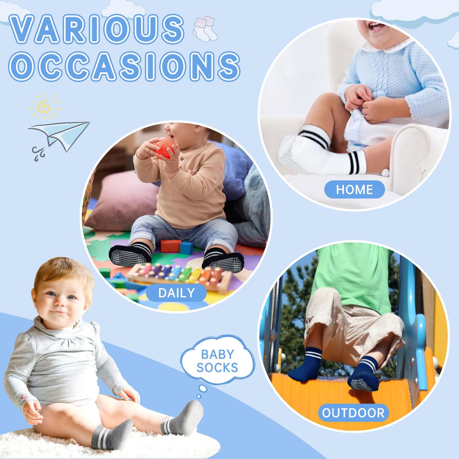 Baby Socks Non Slip 12 Pairs Toddler Anti Skid Socks for 0-7 Years Infants Li…