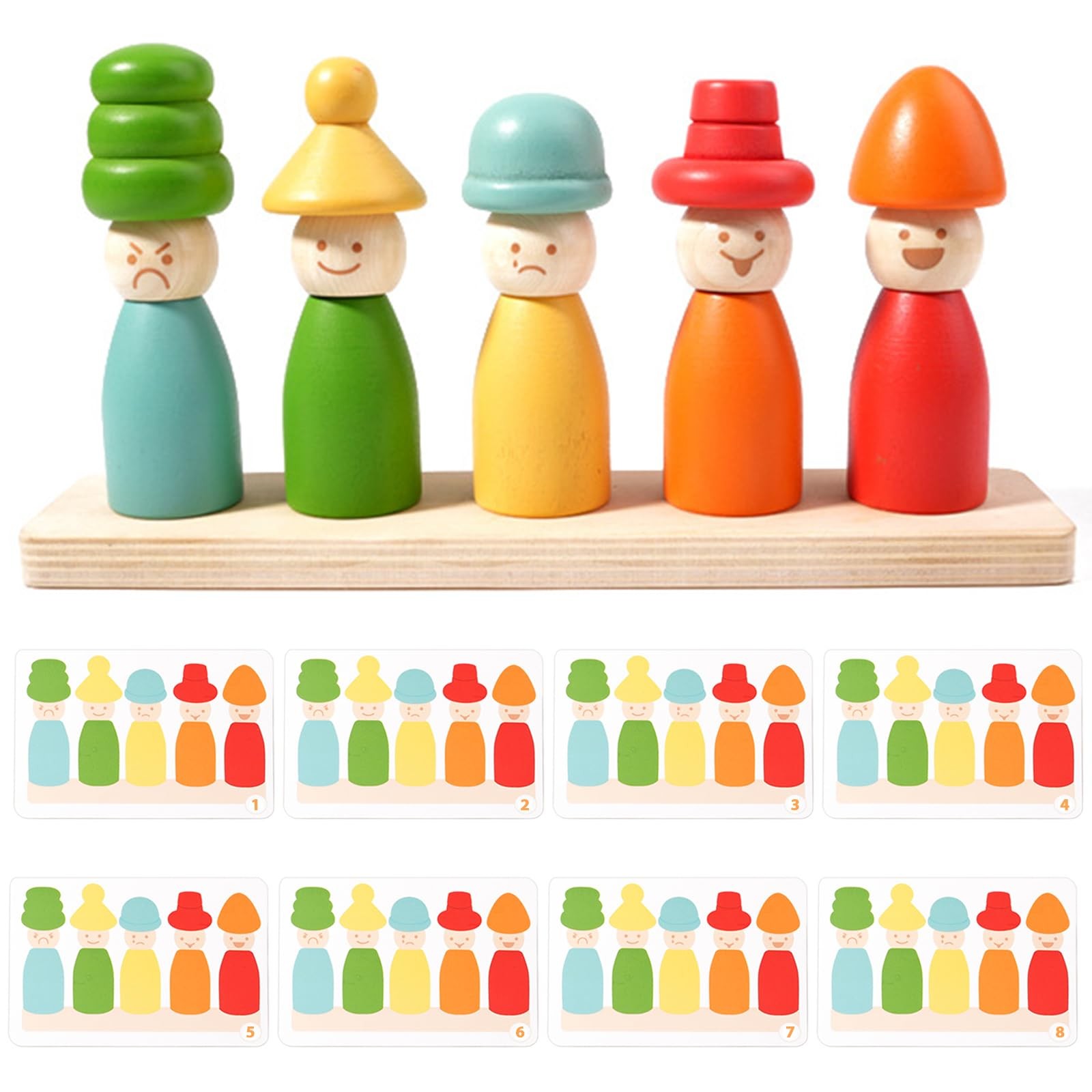 Montessori Emotion Matching Peg Dolls, Color & Expression Recognition Game, E…