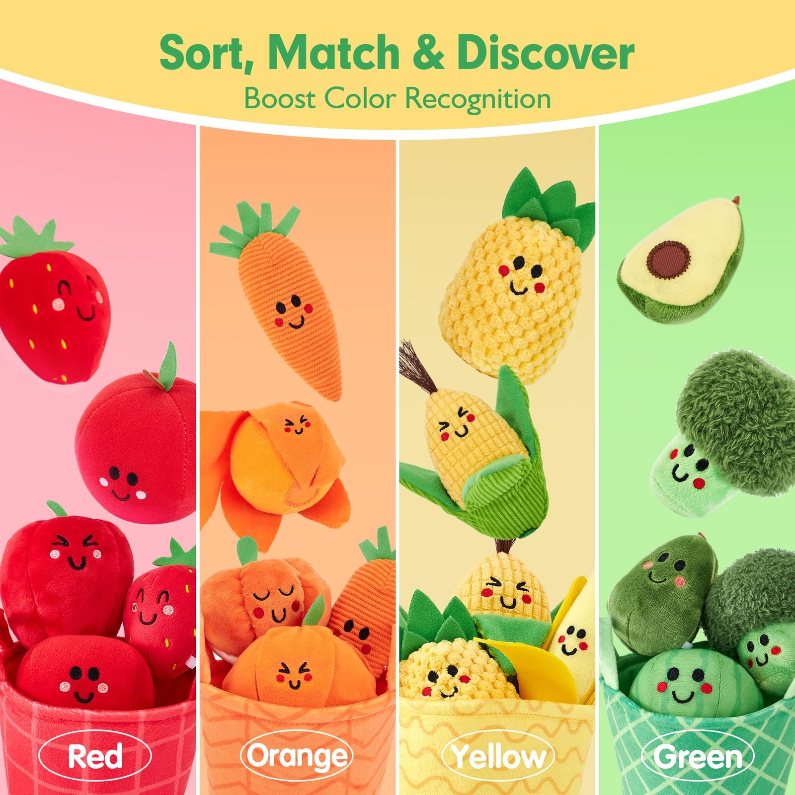 hahaland Baby Sensory Toys – 16 PCS My First Fruit Red, Green, Yellow, Orange