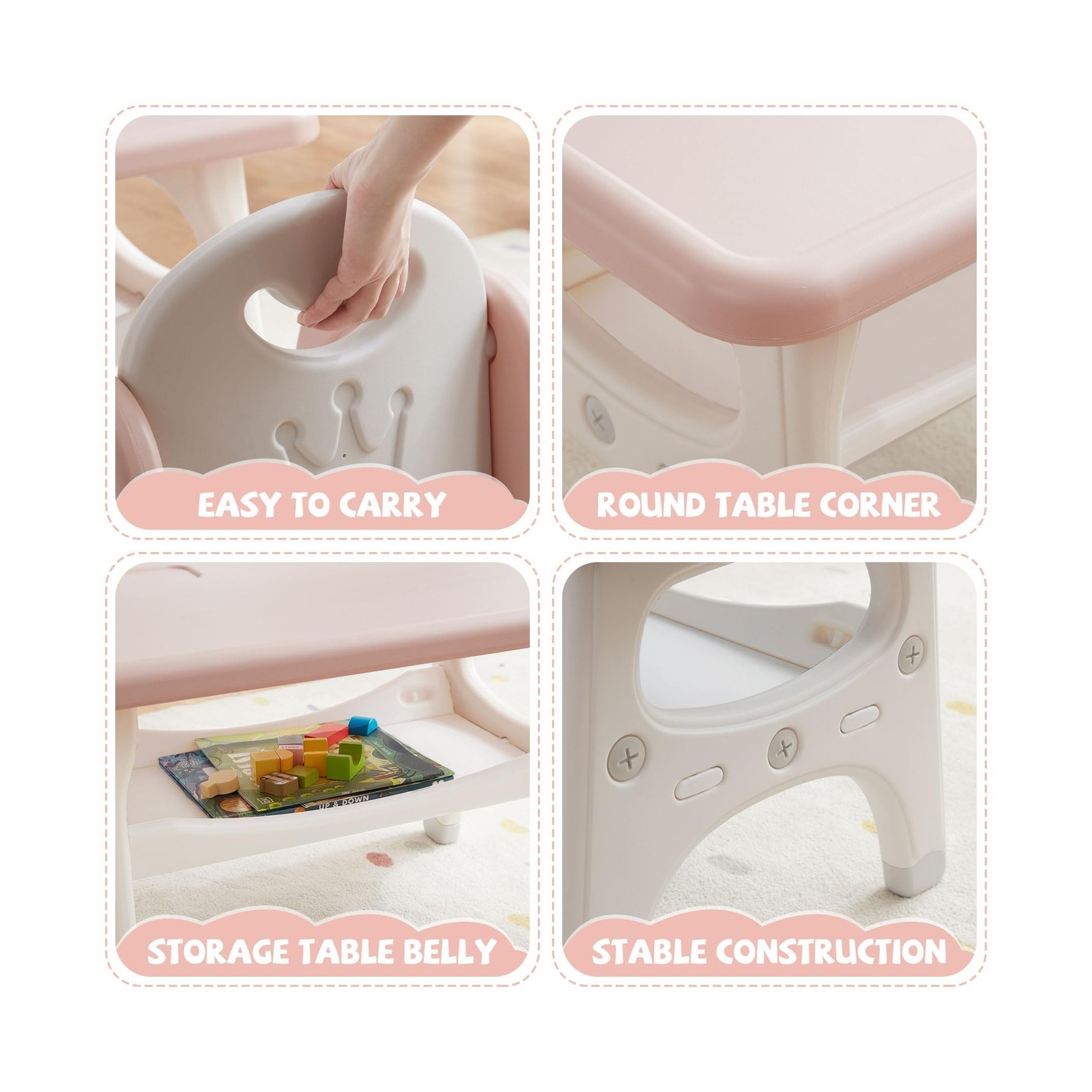 DOREROOM Kids Table and Chair Set, Plastic Children Activity Table with 2 Cha…