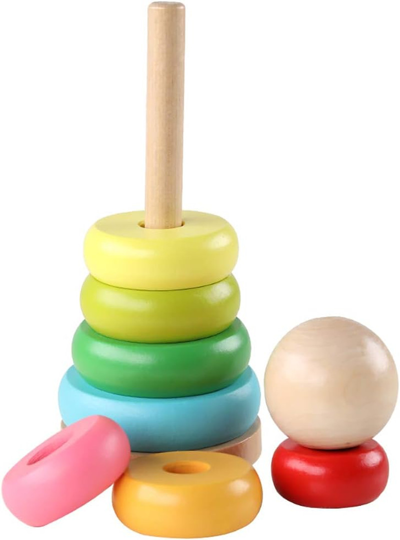 Stacking Rings Toy Wooden Rainbow Stacker Toddler | Learning Toys for 18 Months