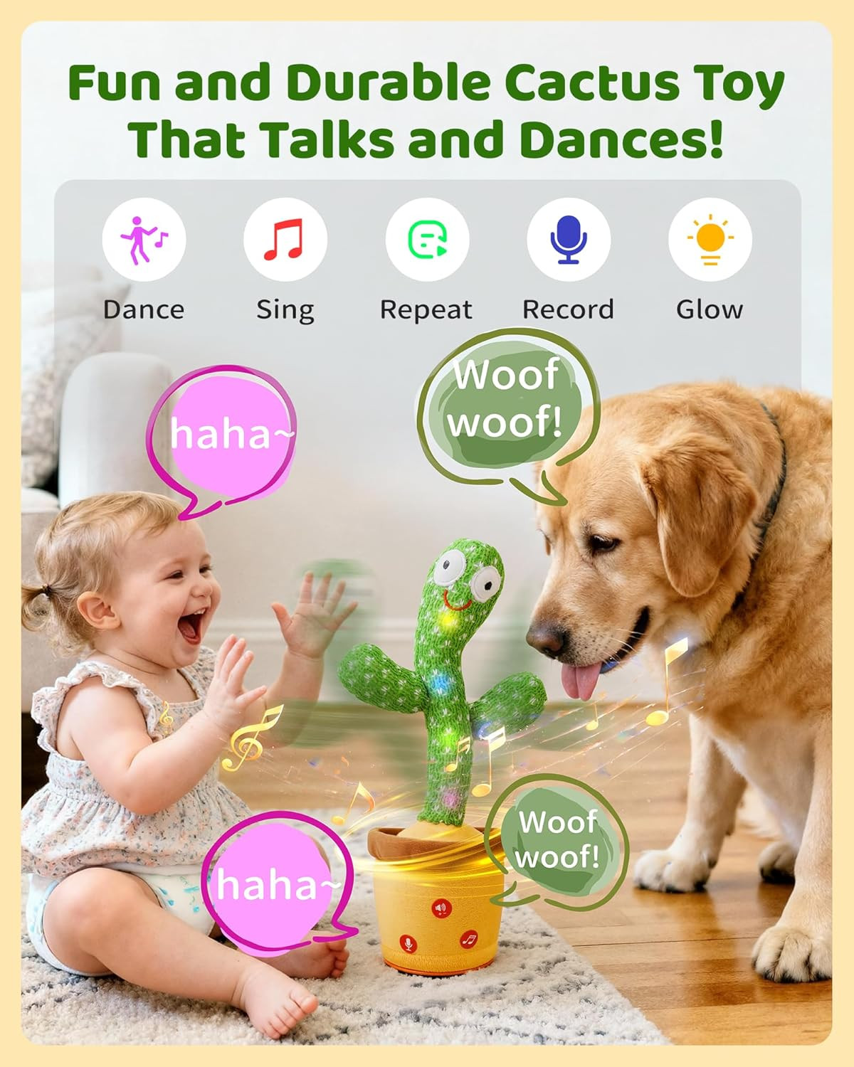 Dancing Talking Cactus Baby Toys 0-6 3-6 6-12 12-18 Months, Toddler Boys Girls G