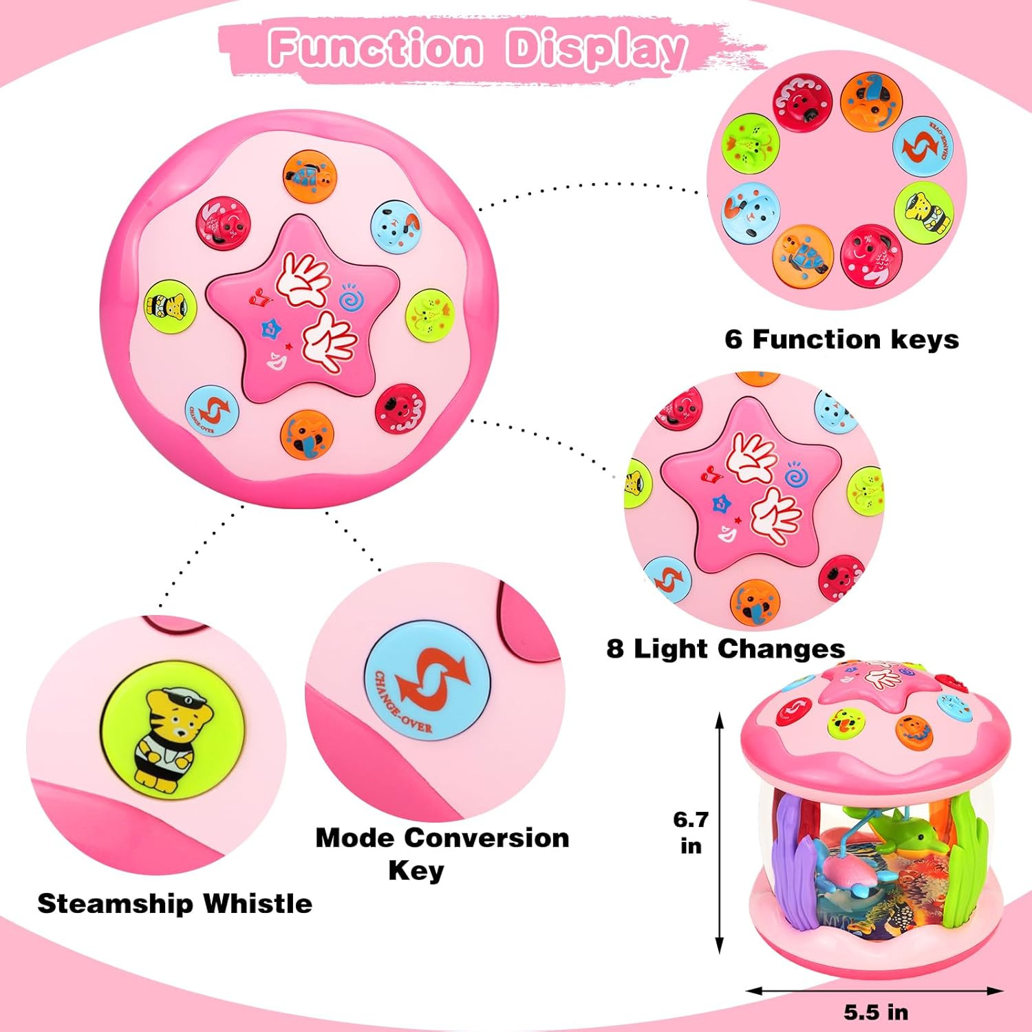 Baby Toys 6-12 Months Girl Gifts: Babies Ocean Rotating Light up Musical Toys fo