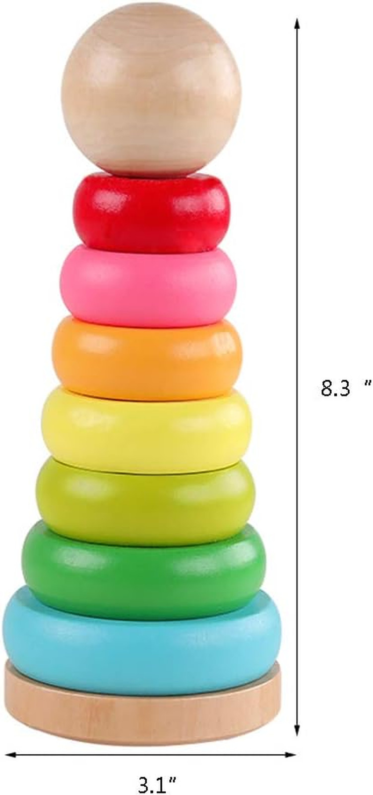 Stacking Rings Toy Wooden Rainbow Stacker Toddler | Learning Toys for 18 Months