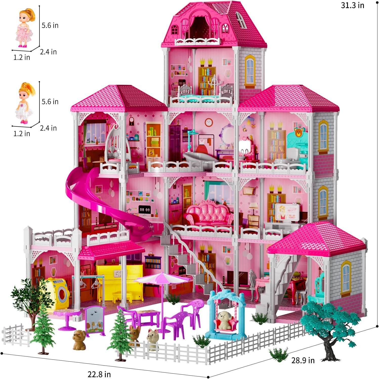 Dollhouse Playset Girls Toy Villa 4-Story 12-Rooms Furniture Accessories Set
