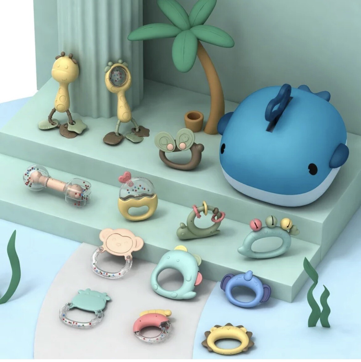 0-6-9-12 Months Baby Rattles Toys Set, Infant Grab N Shake,Sensory Teether