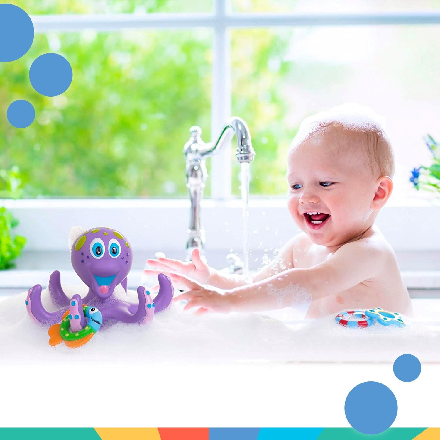 Nuby Floating Octopus Bath Toy with 3 Hoopla Rings No Hole Design 18+ Months
