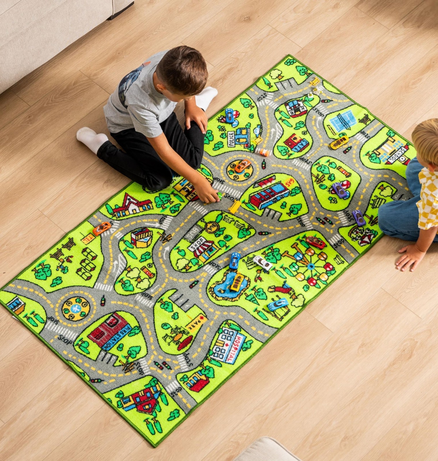 ToyVelt Kids Car Rug Playmat – Medium 43” x 26” Road Traffic Carpet