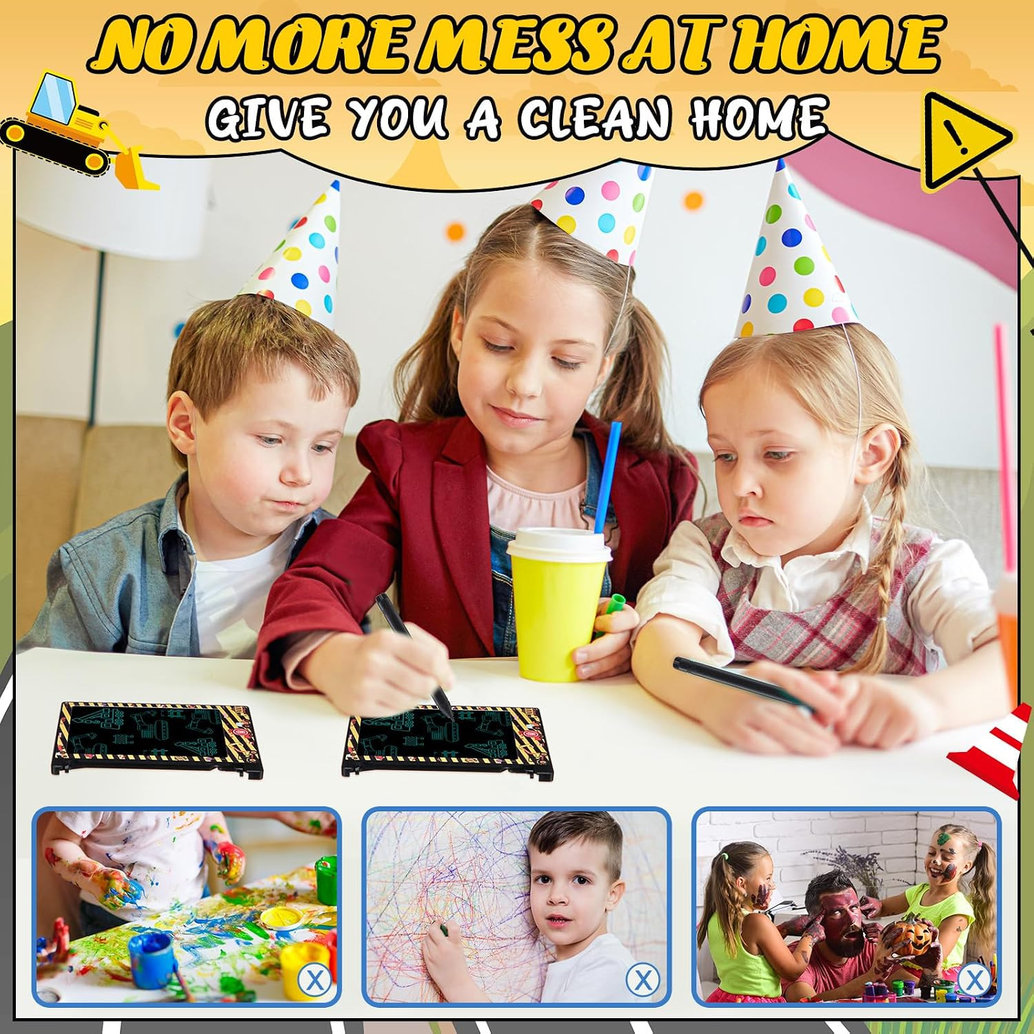 12 Pack Construction Party Favors Mini LCD Writing Tablet for Kids 4.6 Inch Dood
