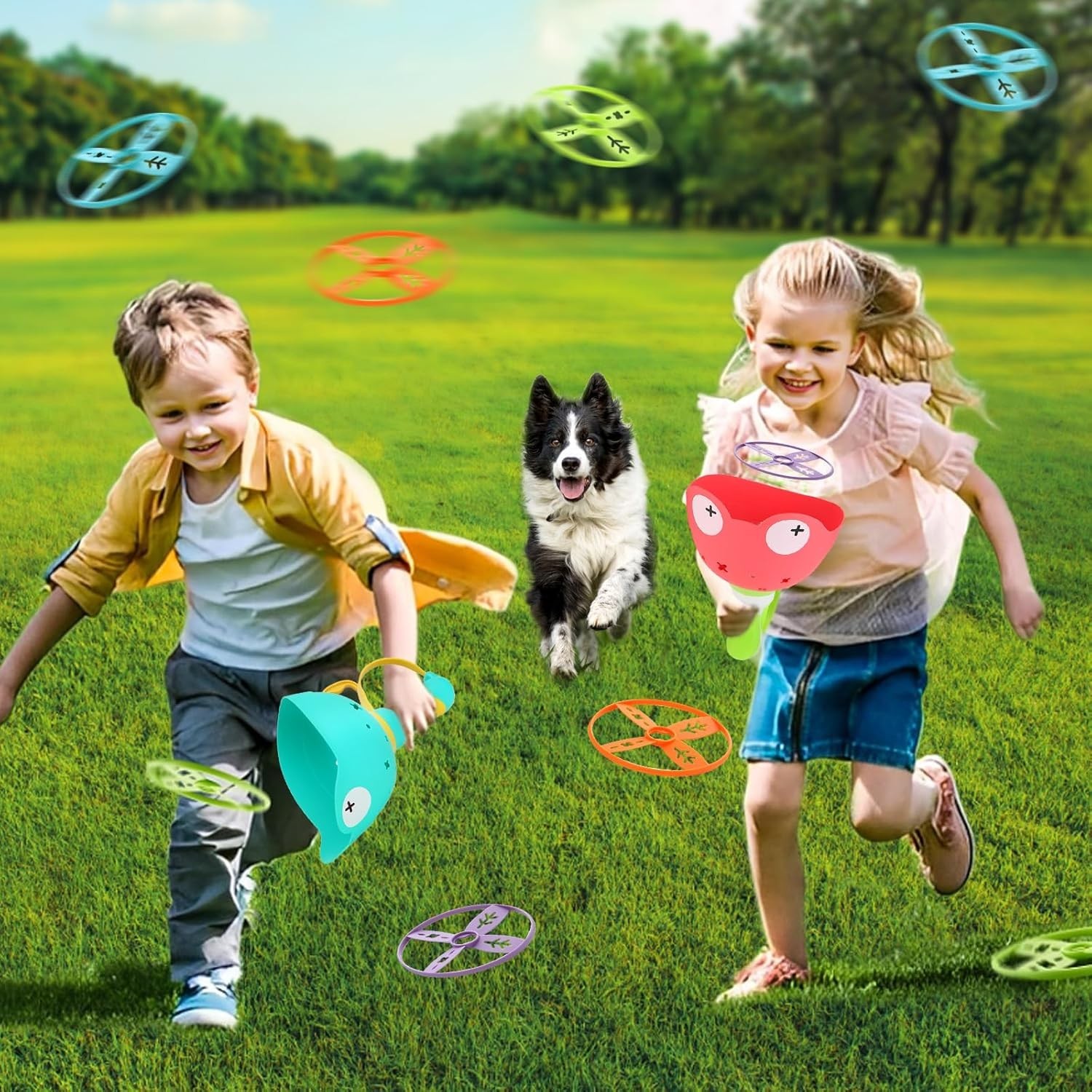 Outdoor Toys for Kids Ages 4-8: Flying Disc Launcher Toys Manual Capture Catc…