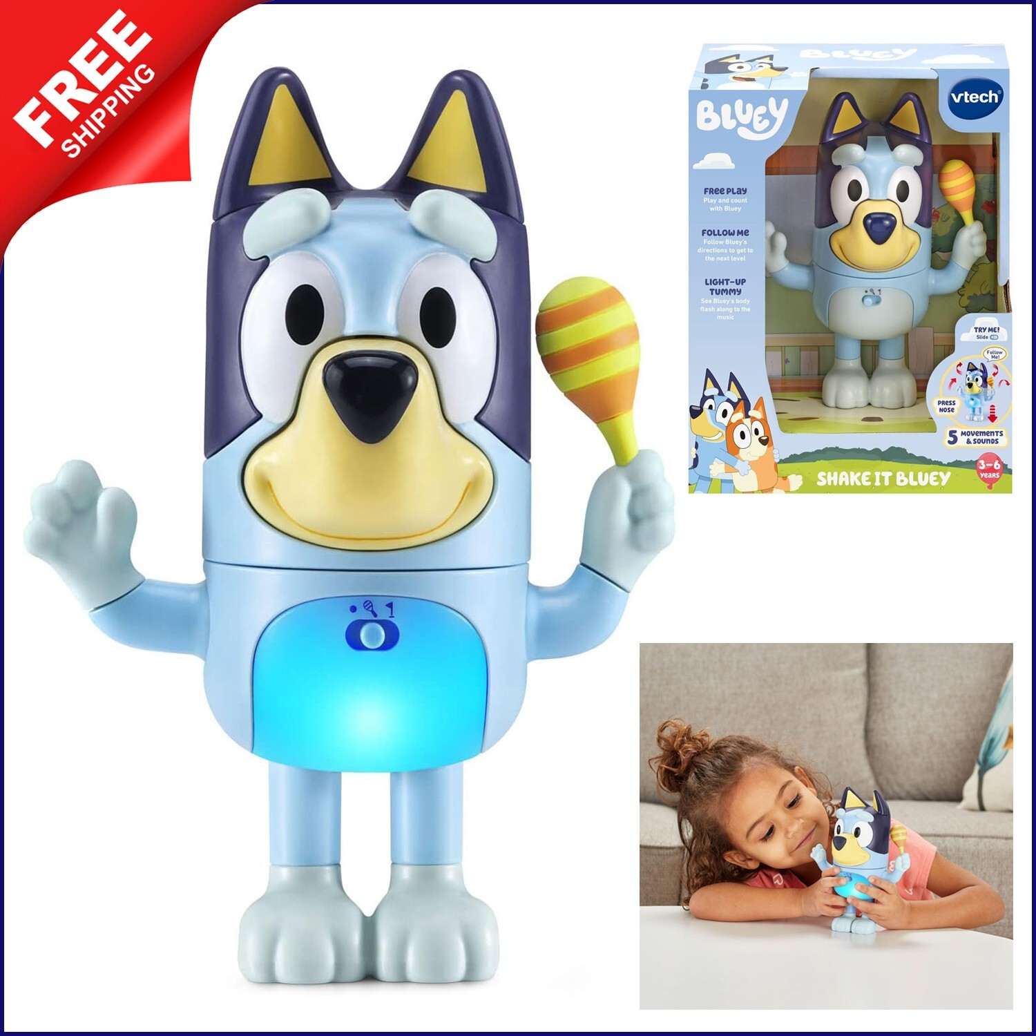Bluey toys figure toys for girls boys kids age 3 4 5 6 year olds light sound
