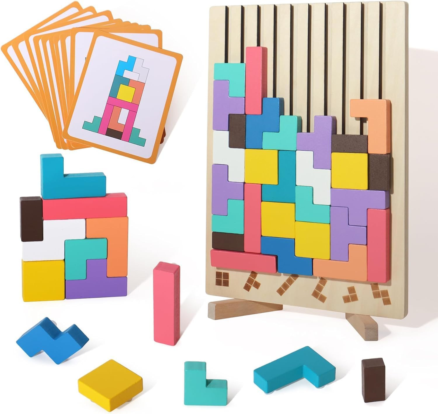 Wooden Colored 3D Russian Block Puzzle Jigsaw Stacking Montessori Toys Education