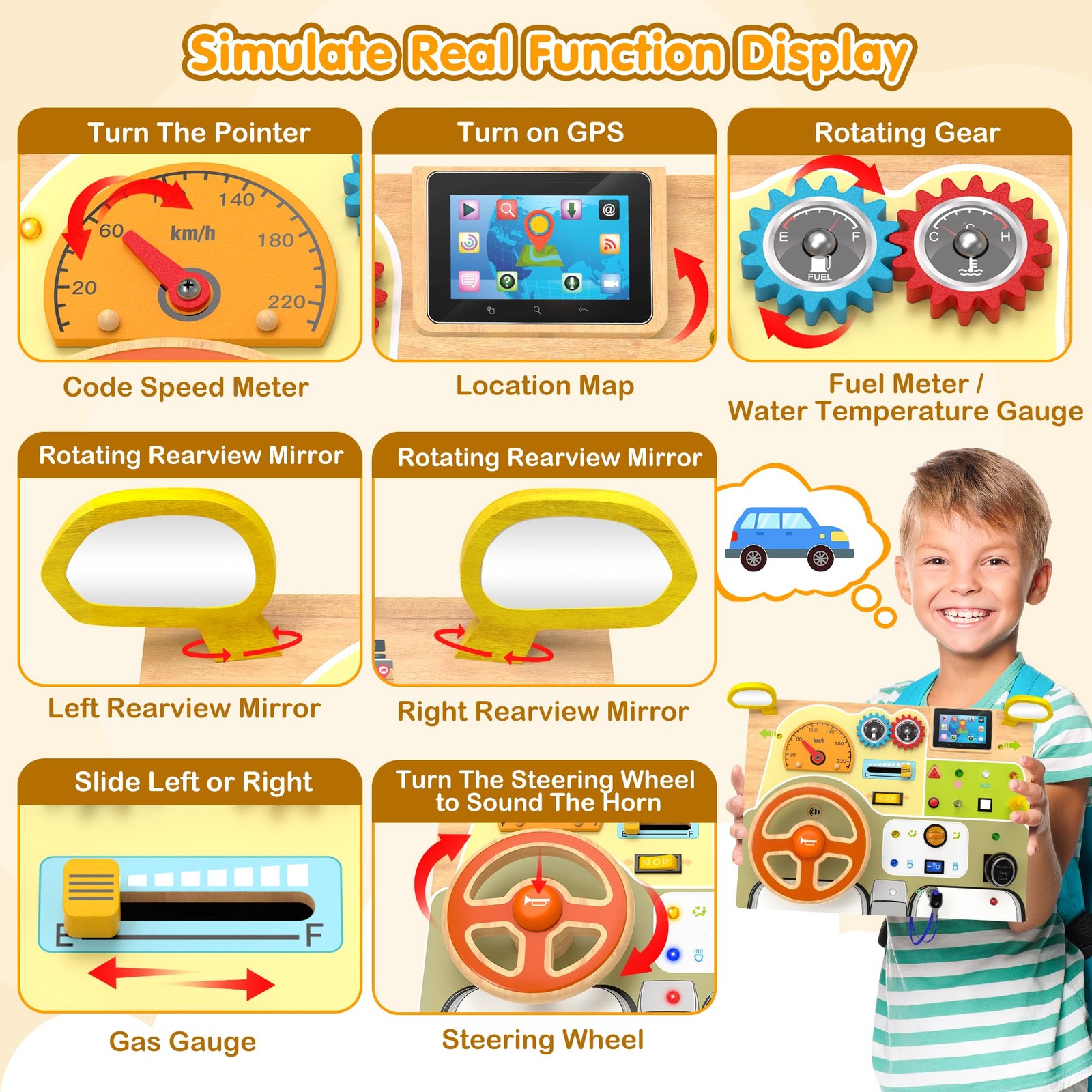 Montessori Toddler Toys – Baby Wooden Busy Board – Sensory Toys with Light Sw…