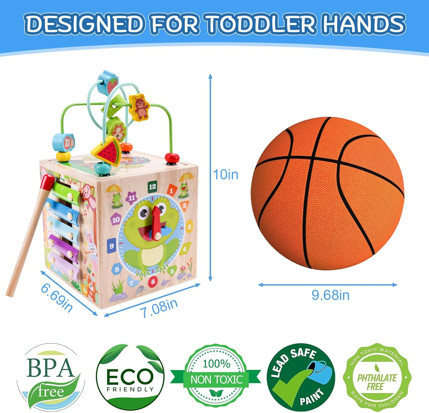 Wooden Activity Cube | Montessori Toys for 1 2 3 Year Old Toddlers | One Year Ol