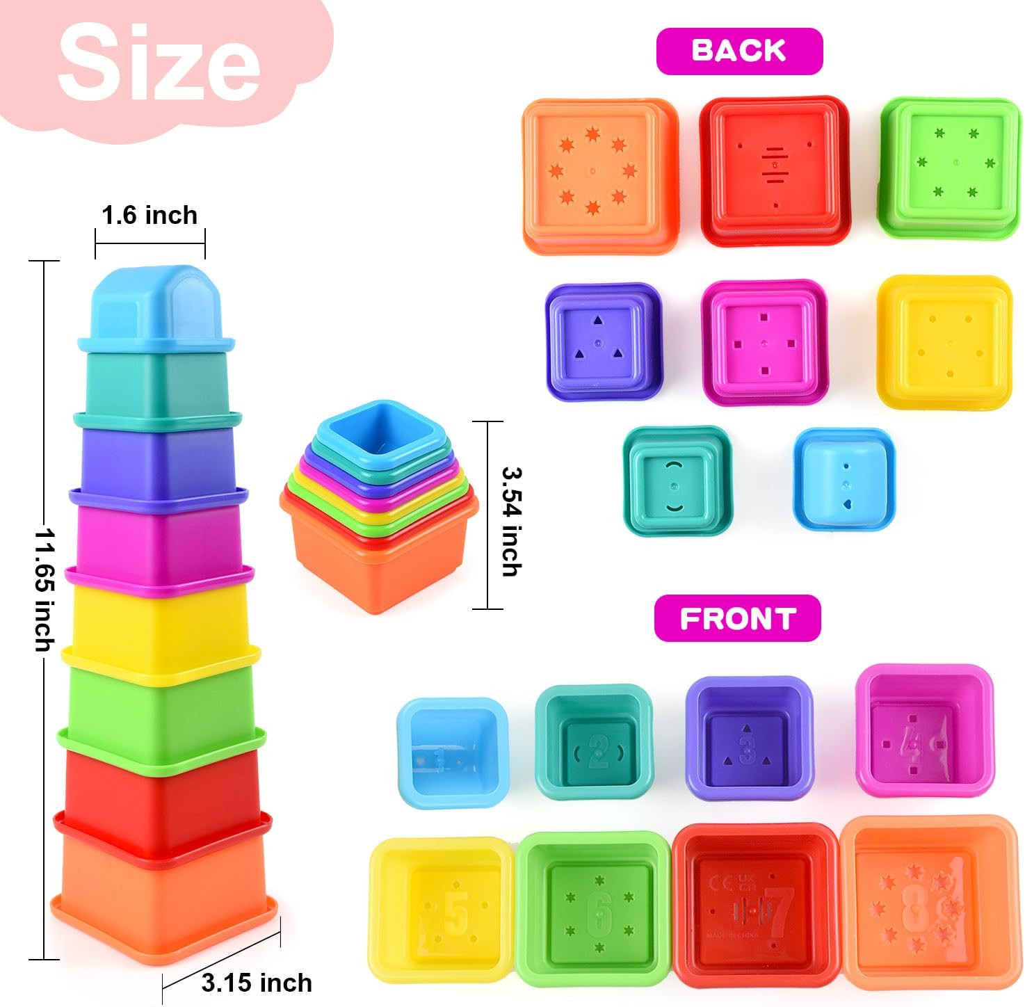 Baby Stacking Nesting Cups Toy, Montessori Toys for Toddlers 6+ Months (617-86)