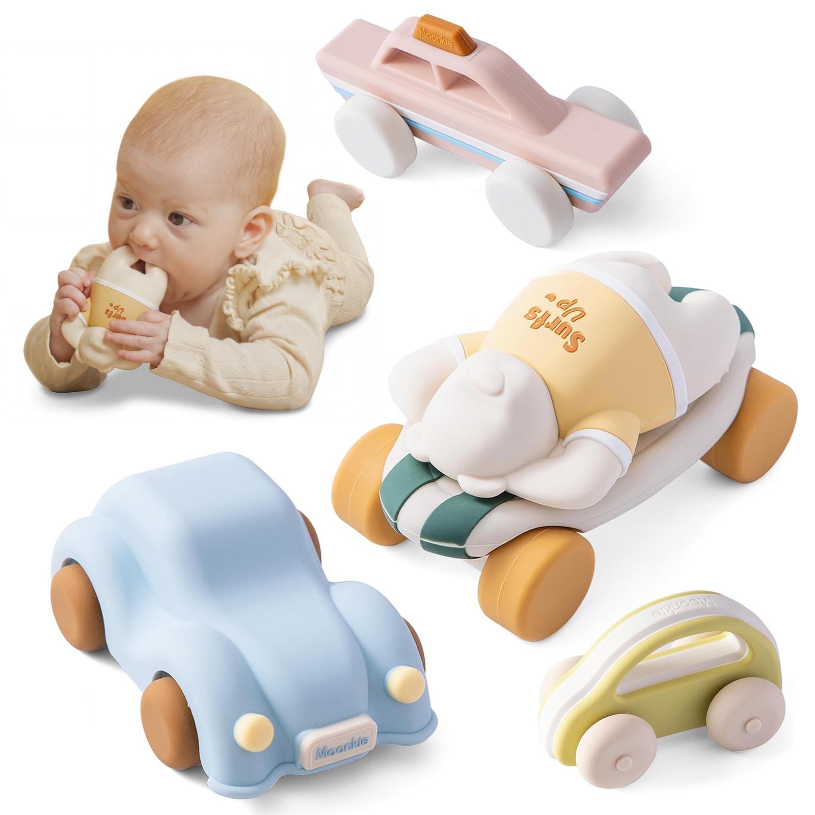 Food Grade Silicone Toy Cars for Babies & Toddlers, Push and Go Baby Cars, Ba…