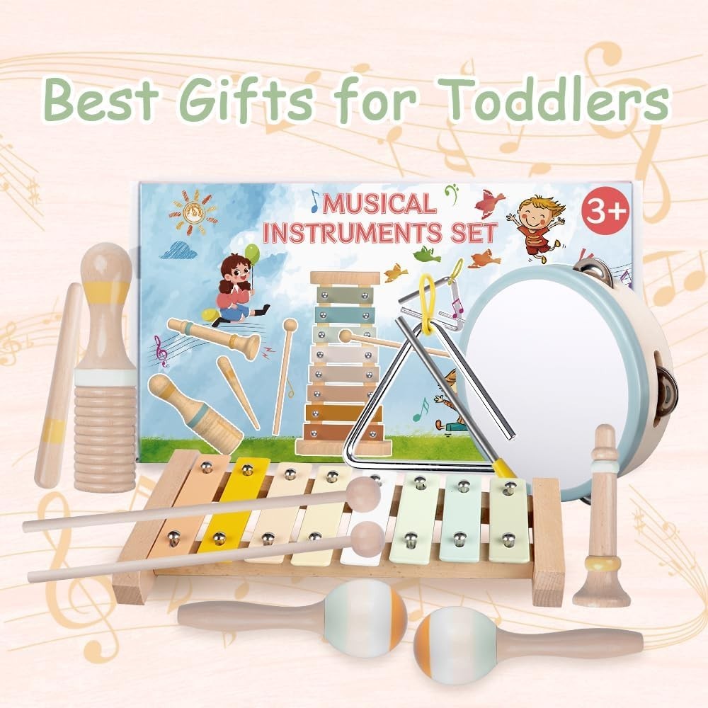 Baby Musical Instruments-Montessori Wooden Toys for Toddlers 1-3,Neutral Colo…