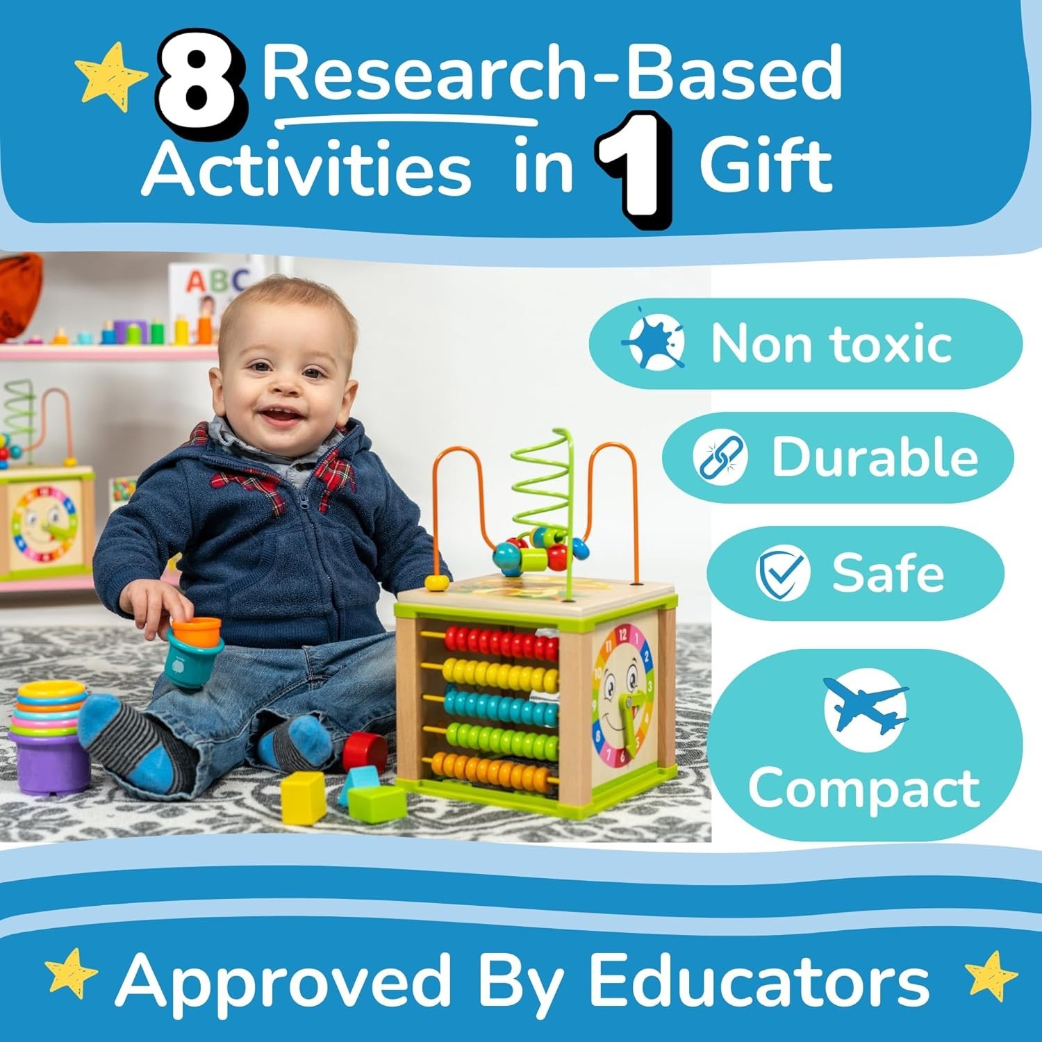 Wooden Kids Activity Cube Educational Toddler Toy Fun Learning Gift for Boys