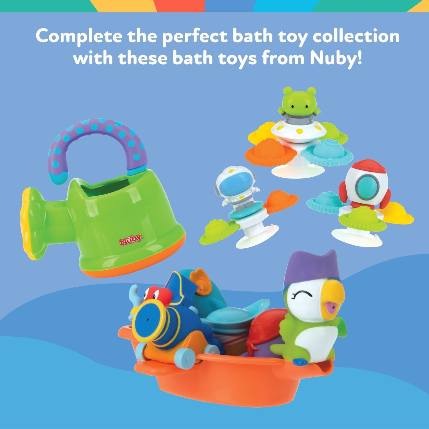 Nuby Floating Octopus Bath Toy with 3 Hoopla Rings No Hole Design 18+ Months