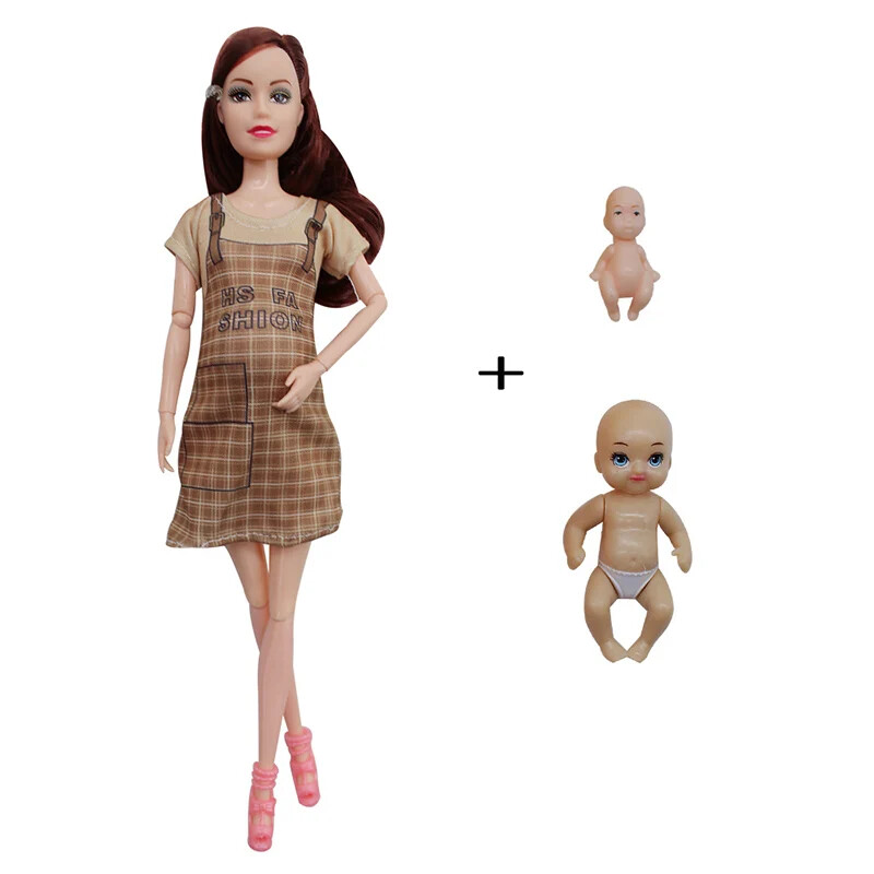 Educational Toy Pregnant Dolls for Children with Two Babies and Random Shoes