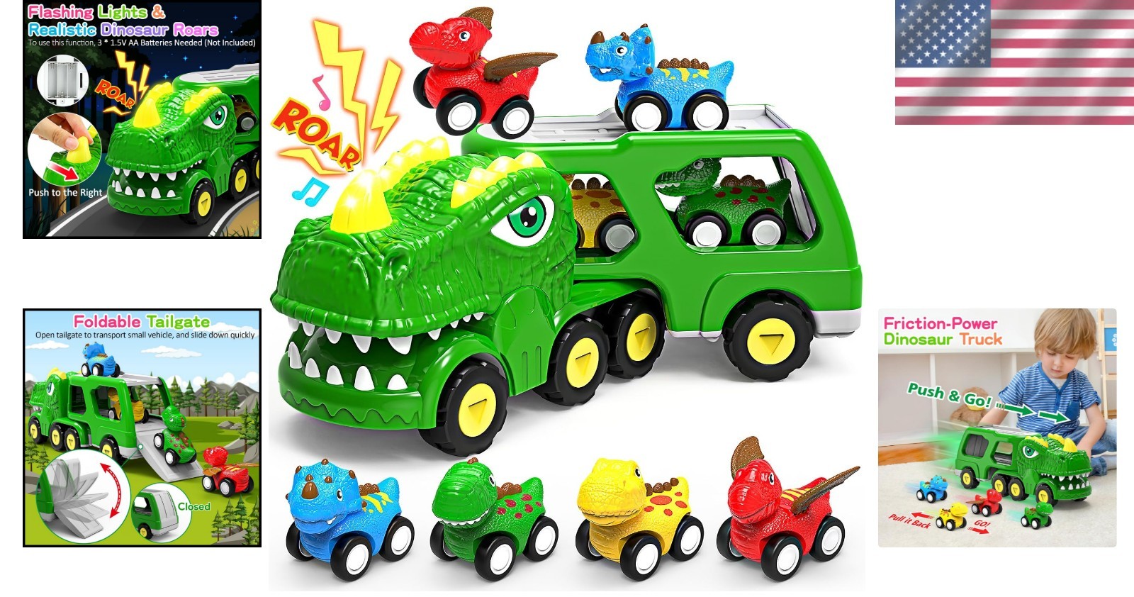 Friction Powered Dinosaur Truck for Toddlers