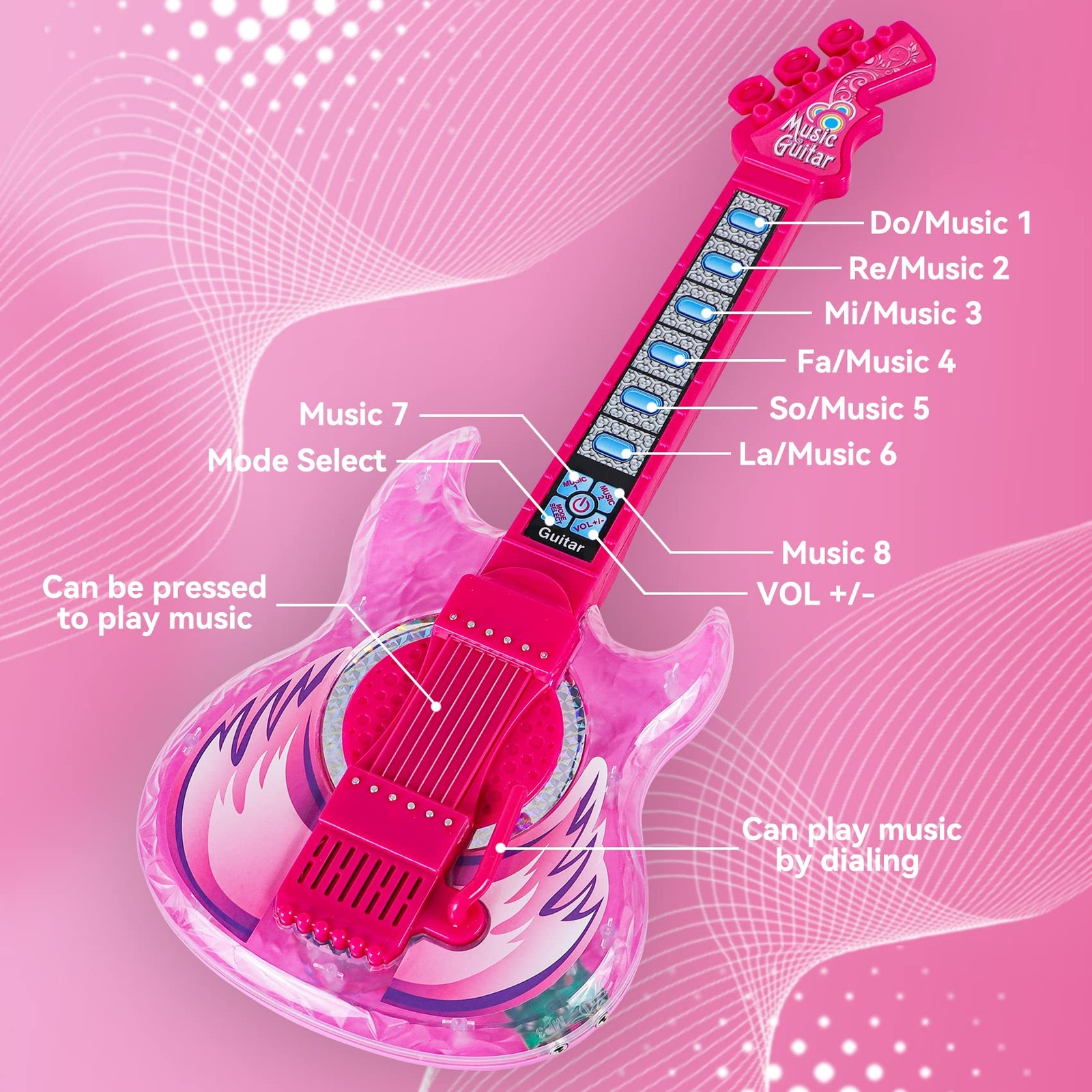 Guitar and Microphone Play Set for Girls,Karaoke Machine with Music&Light,Mic…